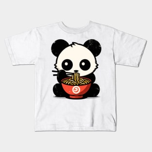 Vintage Kawaii panda eat ramen noodles Kids T-Shirt